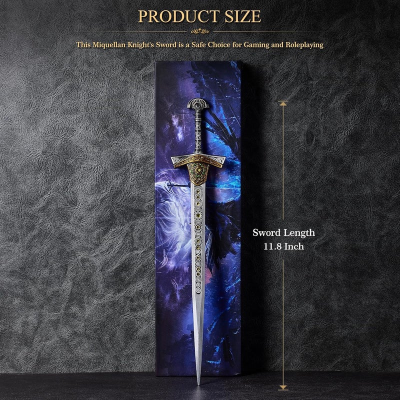 RACEROCKET Eldens Rings Miquellan Knight's Sword Model 11.8-Inch Metal Craft Sword with Display Stand Martial Arts Swords Action Figure Collectible Toy Desk Decor Party Supply Gift - Image 2
